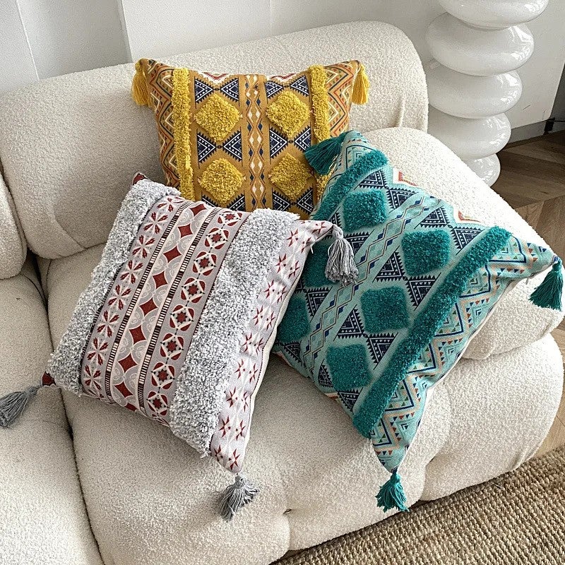 Y&D Bohemia Style Embroid 3d Printed Tufted Cotton Linen Blend Cushion Cover with Tassel Water Resistant - Image 3